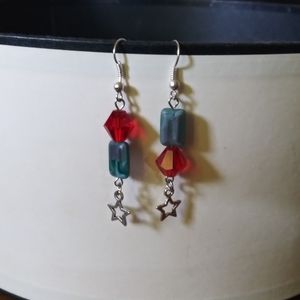 3\$30 Red Green Dangle Star Earrings